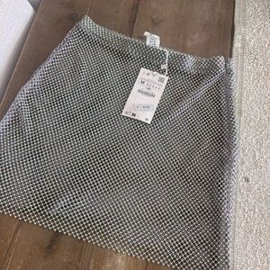 Zara Black and White Sequin Pencil Mini Skirt